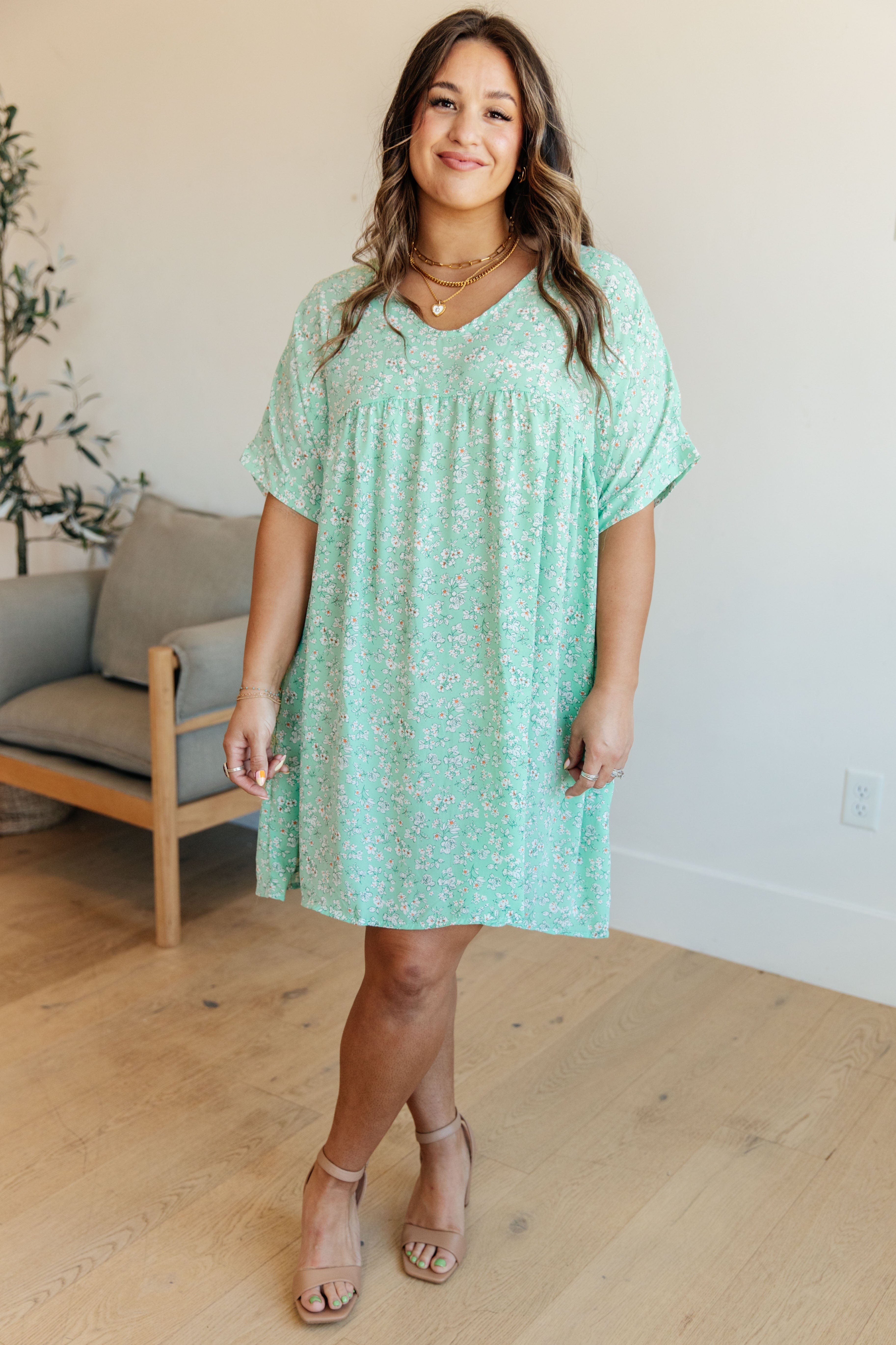 Rodeo Lights Dolman Sleeve Dress in Mint Floral-Dresses-Stay Foxy Boutique, Florissant, Missouri