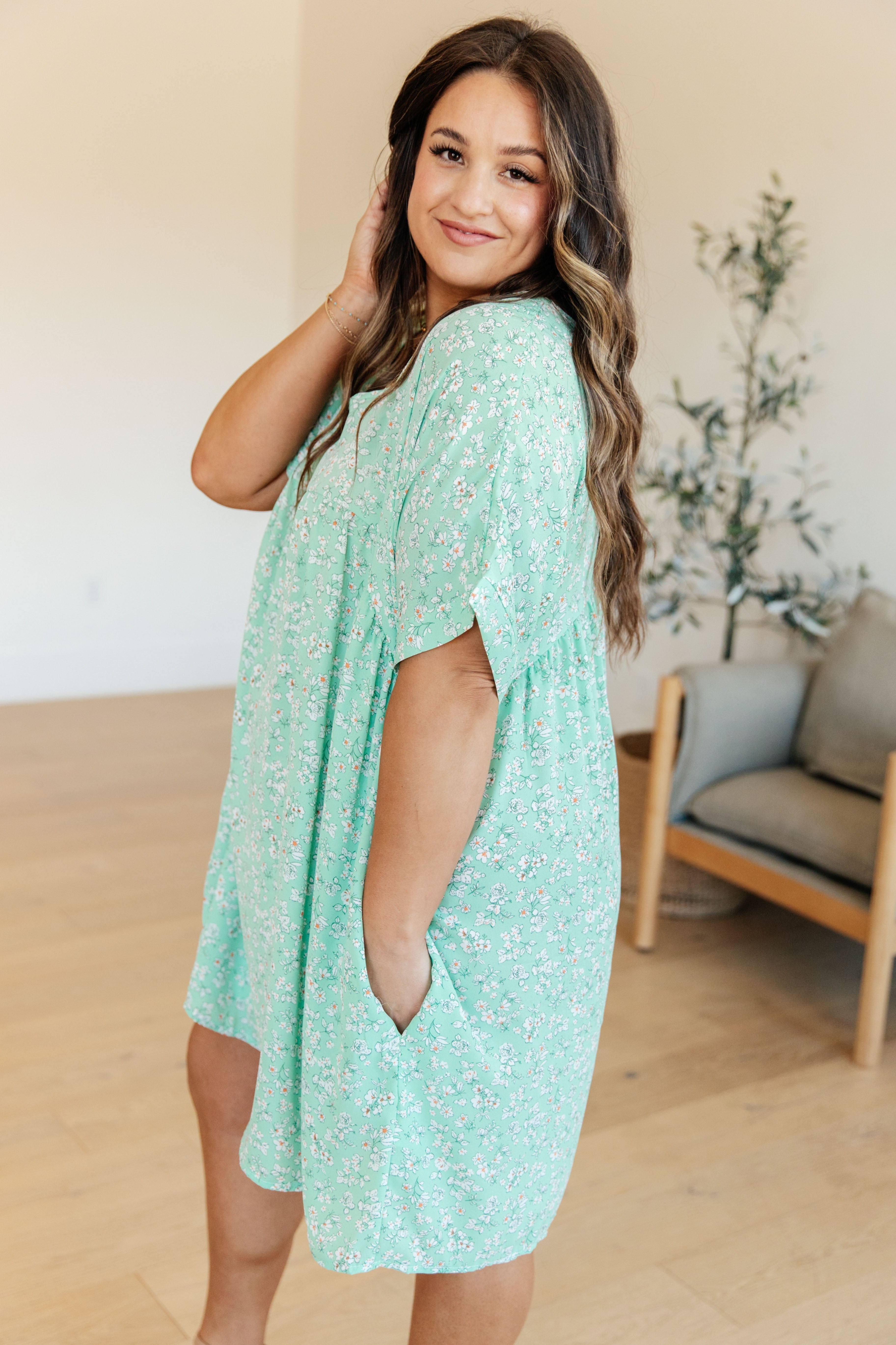 Rodeo Lights Dolman Sleeve Dress in Mint Floral-Dresses-Stay Foxy Boutique, Florissant, Missouri