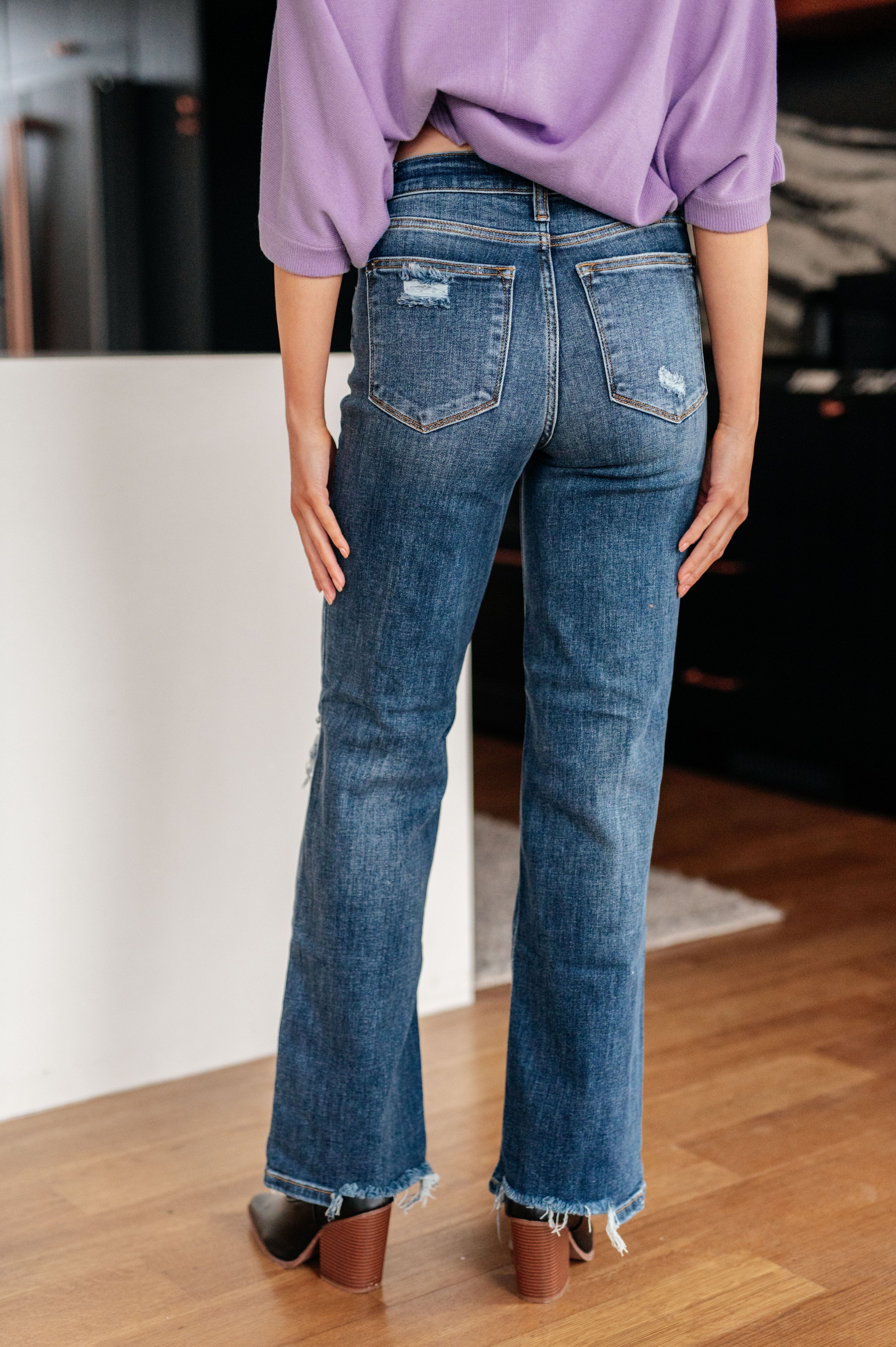 Rose High Rise 90's Straight Jeans in Dark Wash-Womens-Stay Foxy Boutique, Florissant, Missouri