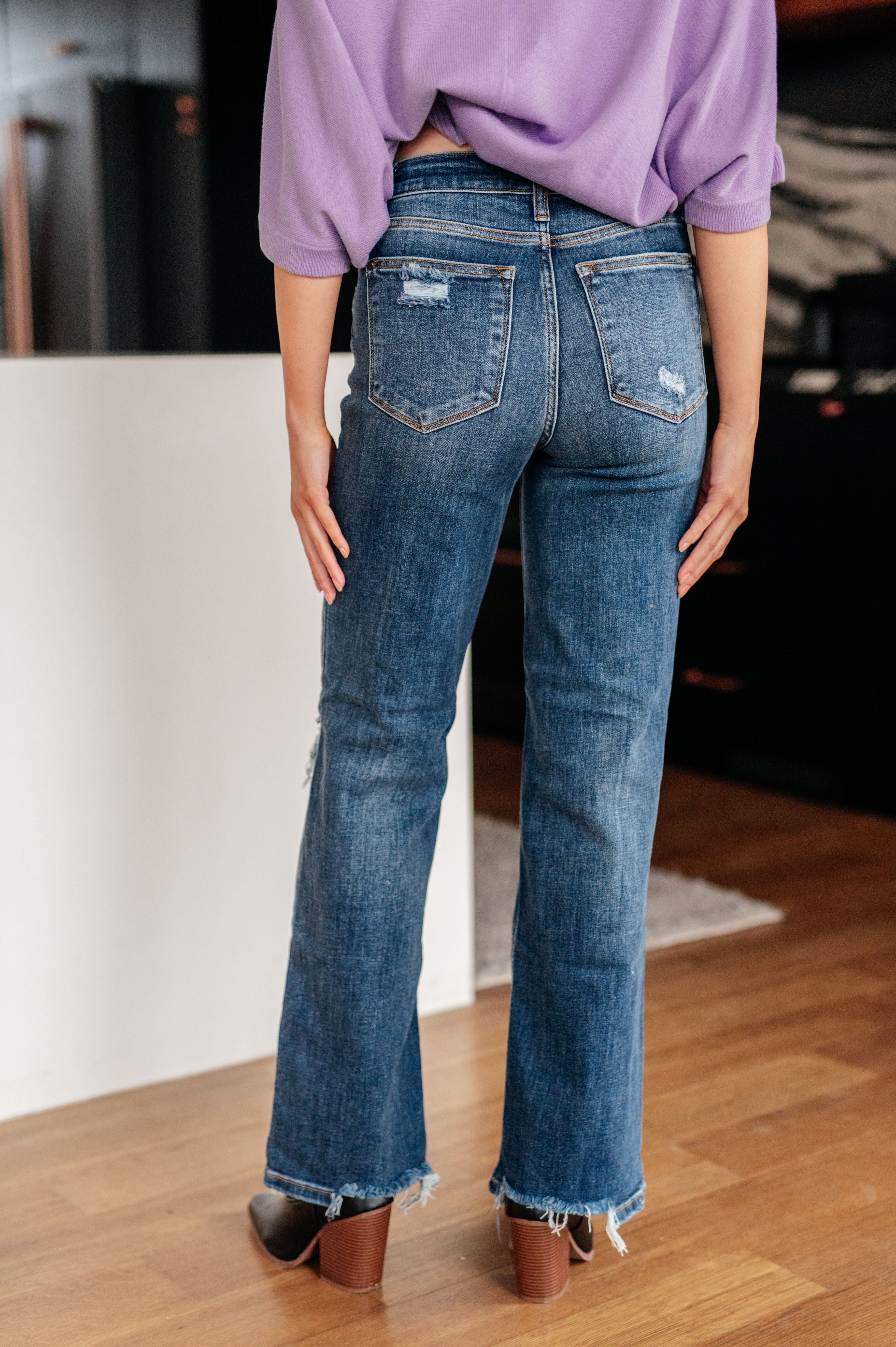 Rose High Rise 90's Straight Jeans in Dark Wash-Womens-Stay Foxy Boutique, Florissant, Missouri