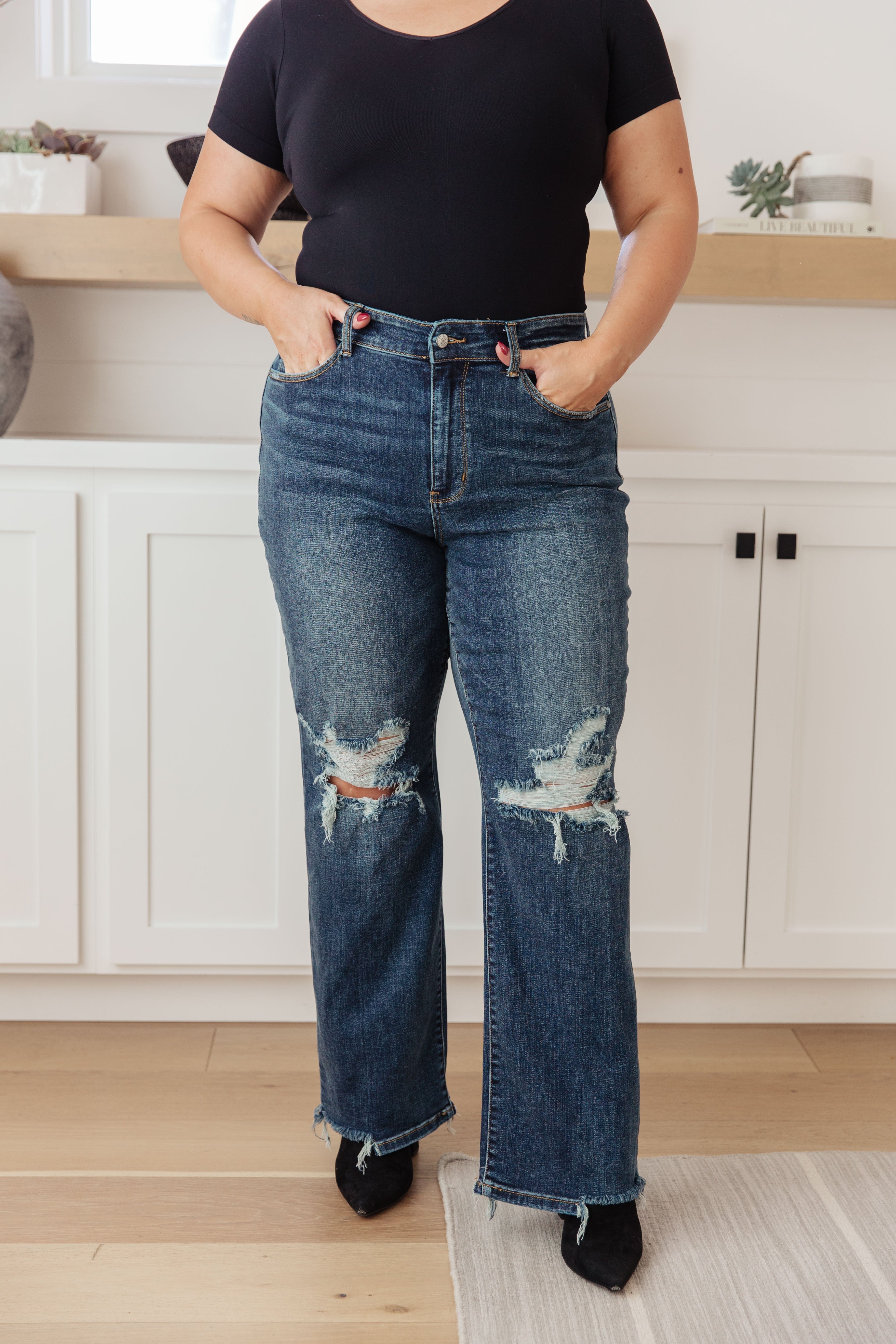 Rose High Rise 90's Straight Jeans in Dark Wash-Womens-Stay Foxy Boutique, Florissant, Missouri