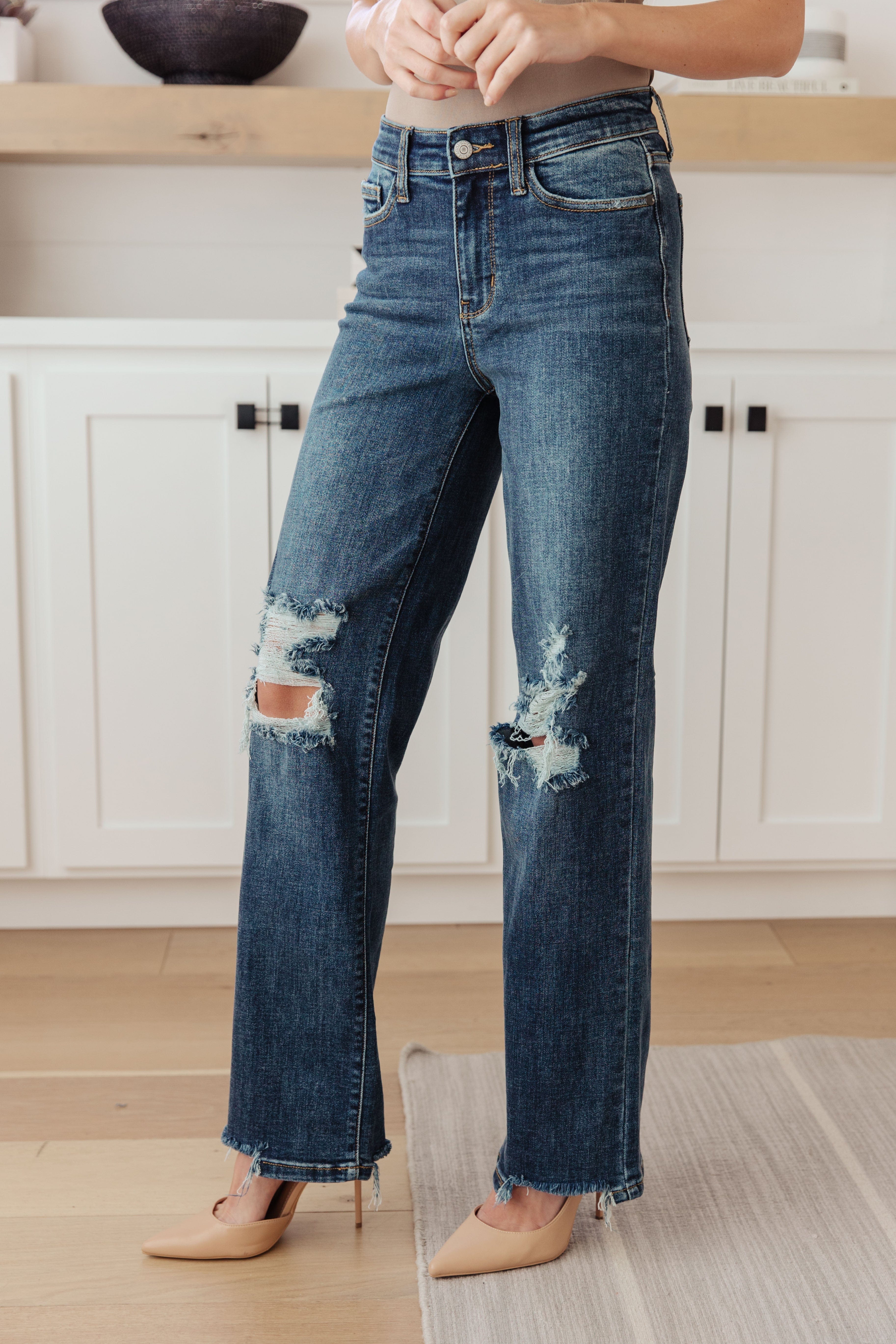 Rose High Rise 90's Straight Jeans in Dark Wash-Womens-Stay Foxy Boutique, Florissant, Missouri