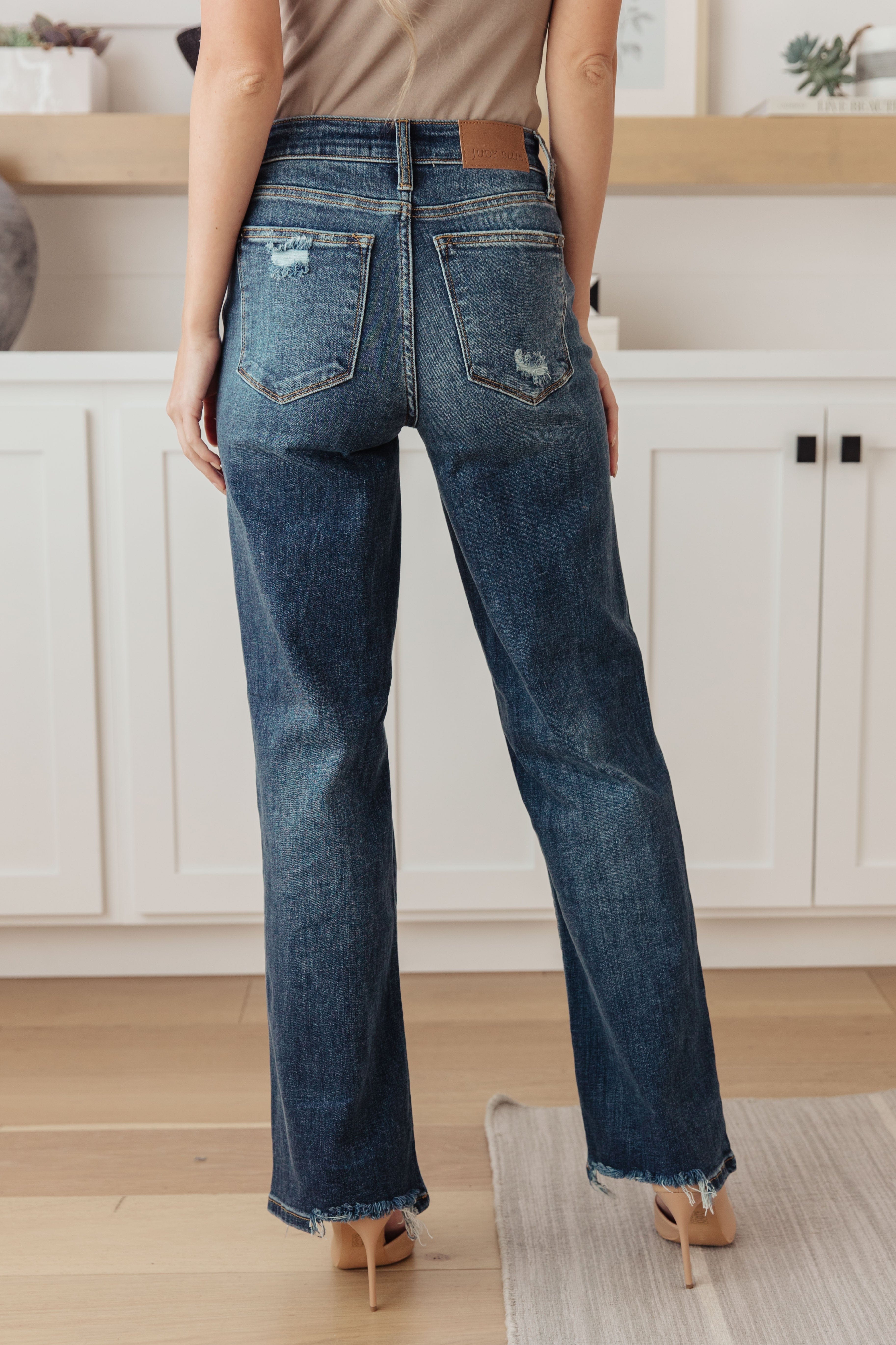 Rose High Rise 90's Straight Jeans in Dark Wash-Womens-Stay Foxy Boutique, Florissant, Missouri