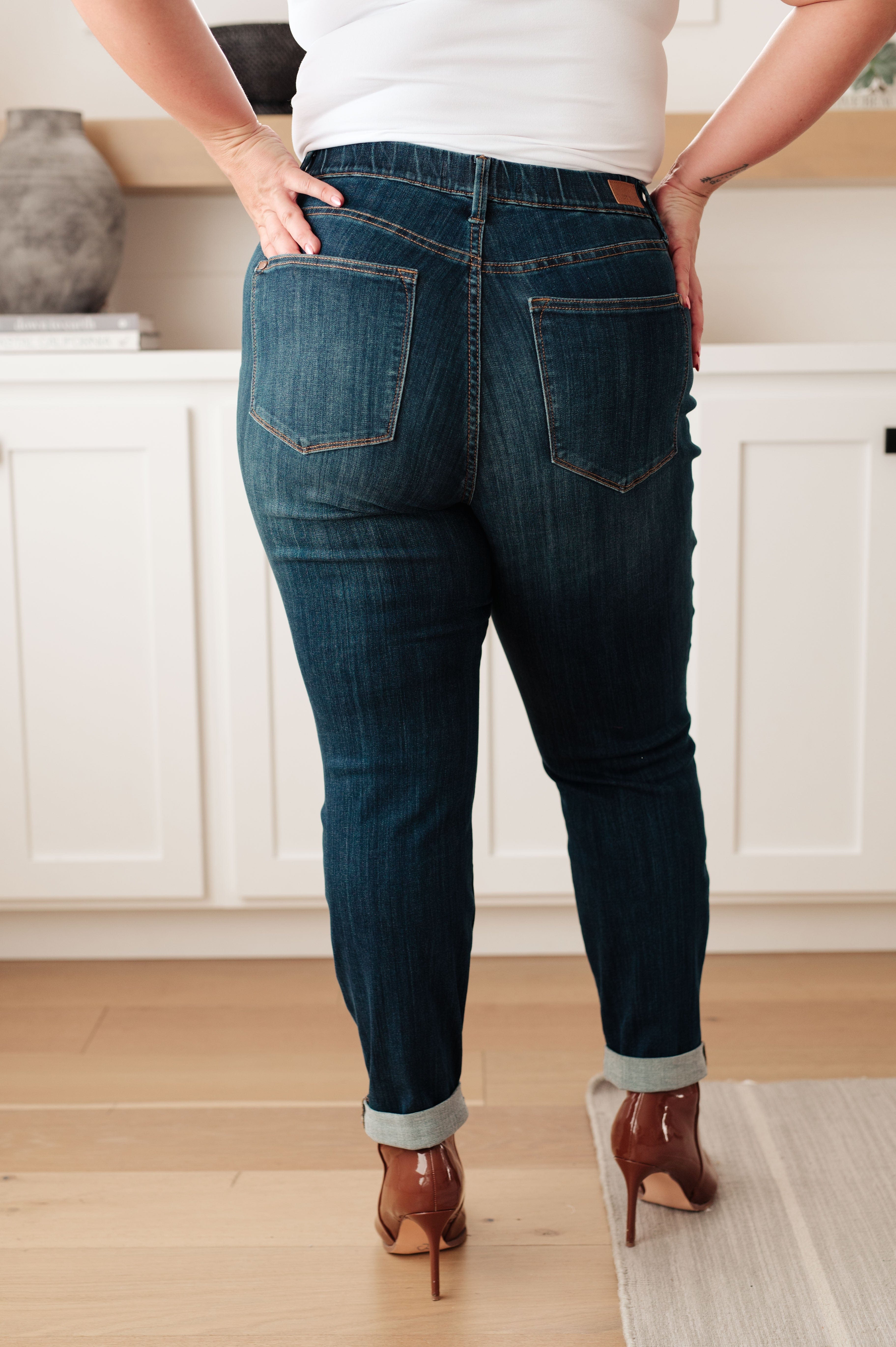 Rowena High Rise Pull On Double Cuff Slim Jeans-Womens-Stay Foxy Boutique, Florissant, Missouri