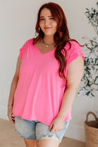 Ruched Cap Sleeve Top in Neon Pink-Womens-Stay Foxy Boutique, Florissant, Missouri