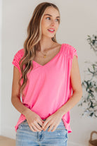 Ruched Cap Sleeve Top in Neon Pink-Womens-Stay Foxy Boutique, Florissant, Missouri