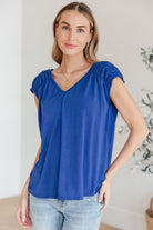 Ruched Cap Sleeve Top in Royal Blue-Womens-Stay Foxy Boutique, Florissant, Missouri