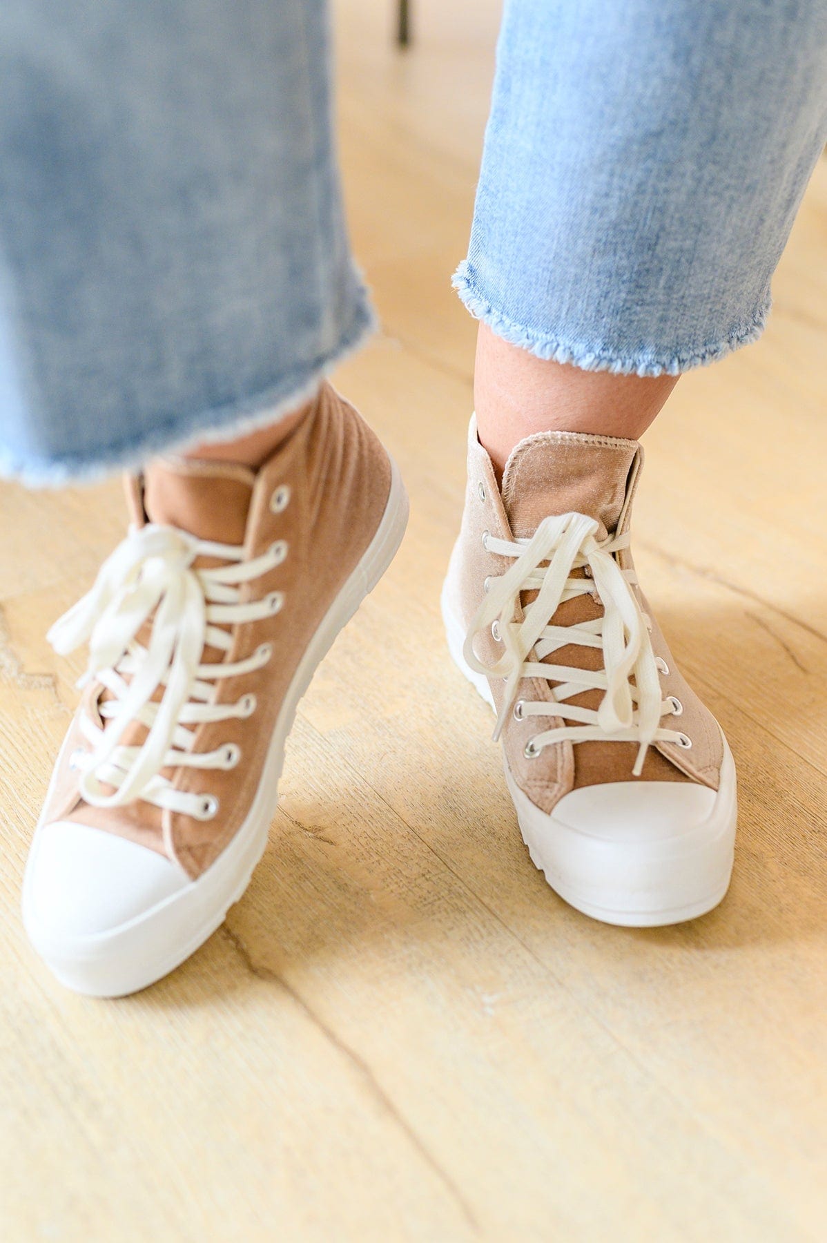 Run Me Down Velvet High Tops in Tan-Womens-Stay Foxy Boutique, Florissant, Missouri