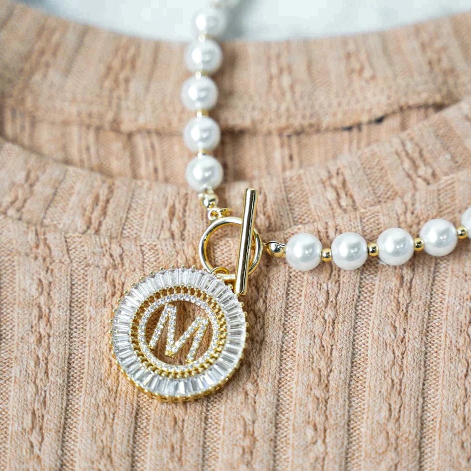 PREORDER: Pearl Chain Radiant Initial Necklace-Womens-Stay Foxy Boutique, Florissant, Missouri