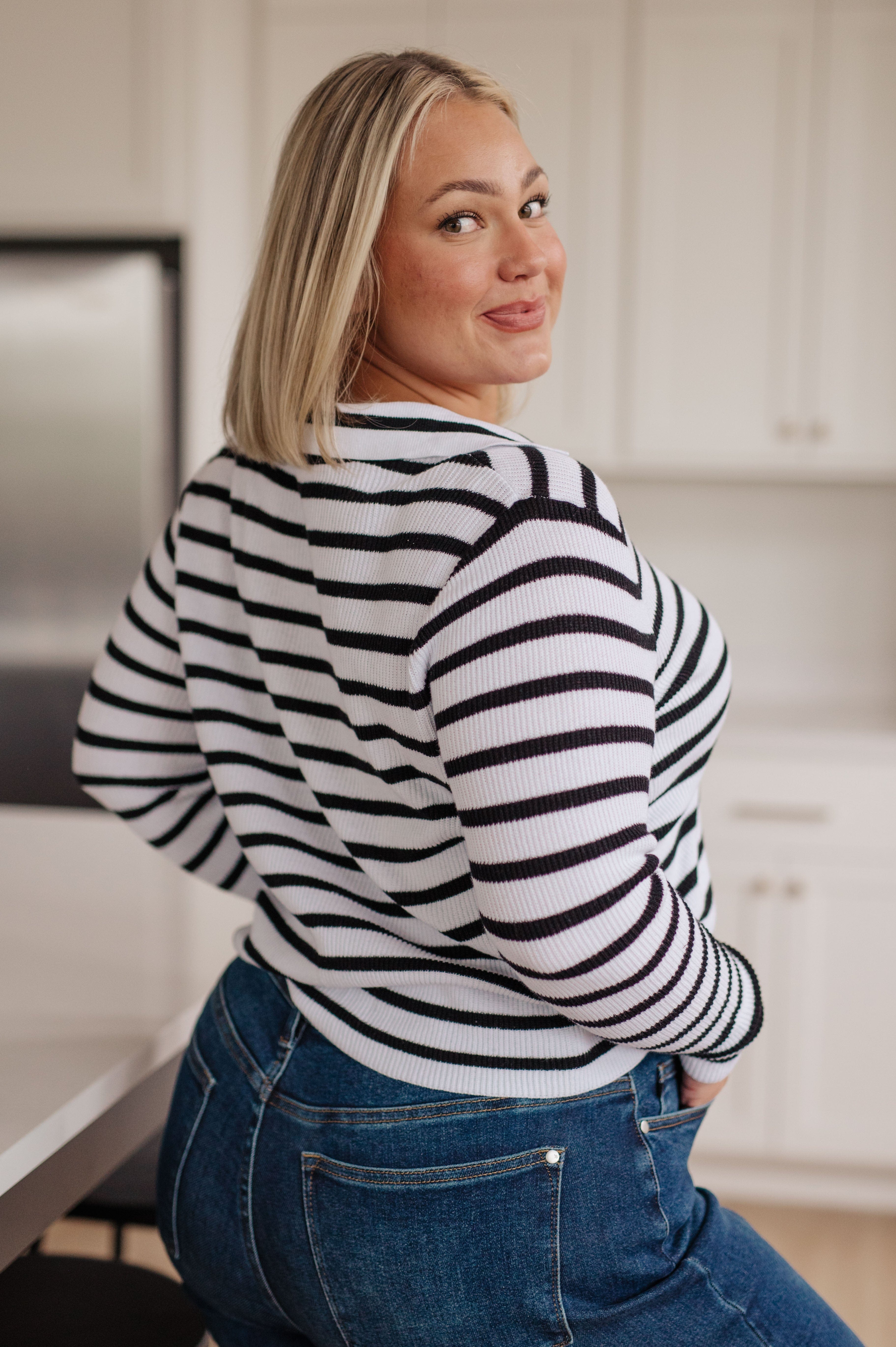 Self Improvement V-Neck Striped Sweater-Womens-Stay Foxy Boutique, Florissant, Missouri