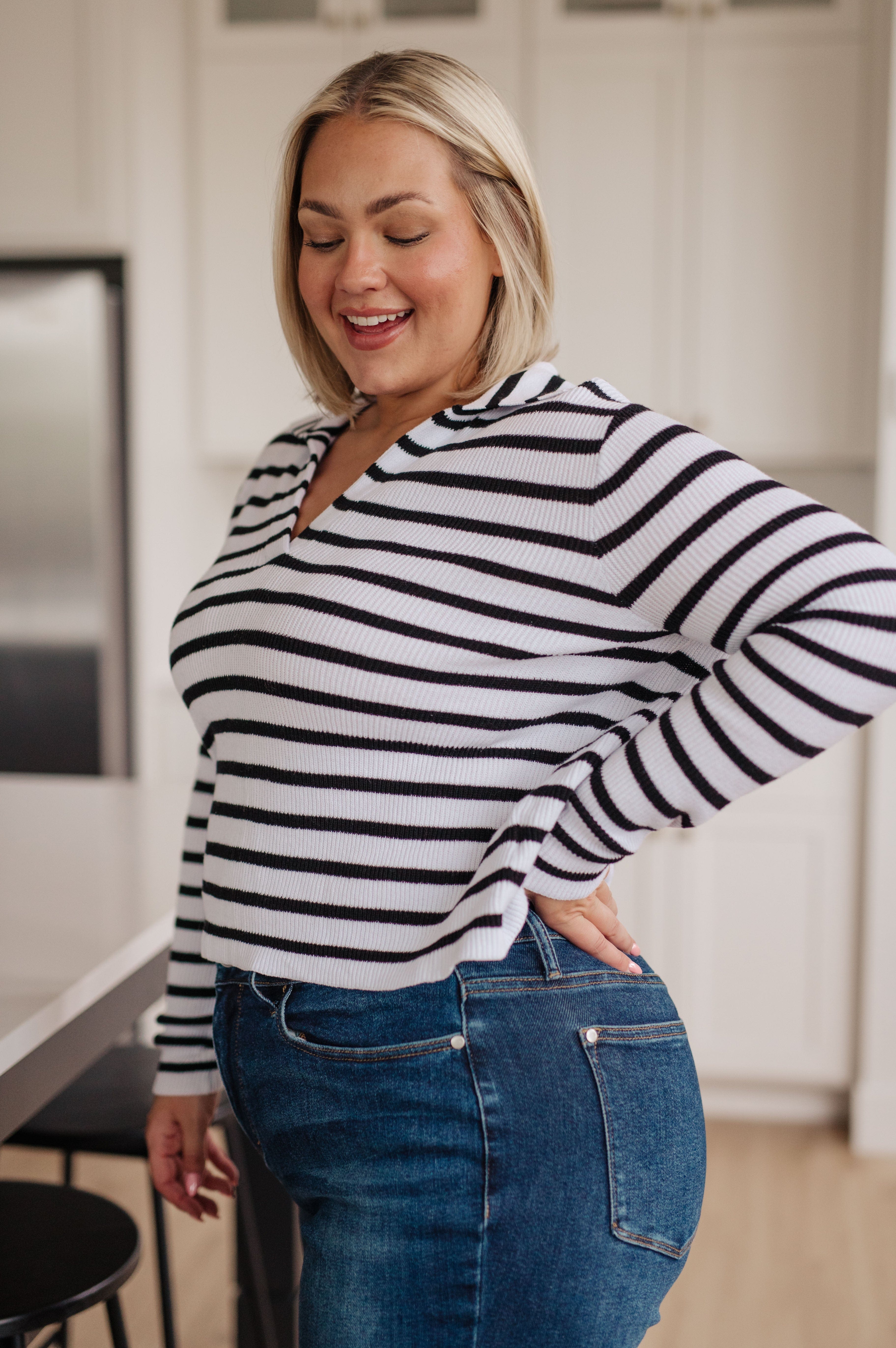 Self Improvement V-Neck Striped Sweater-Womens-Stay Foxy Boutique, Florissant, Missouri