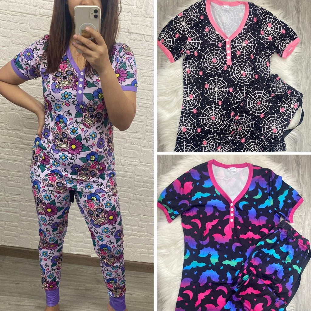 PREORDER: Halloween Short Sleeve Pajama Set In Three Colors-Womens-Stay Foxy Boutique, Florissant, Missouri