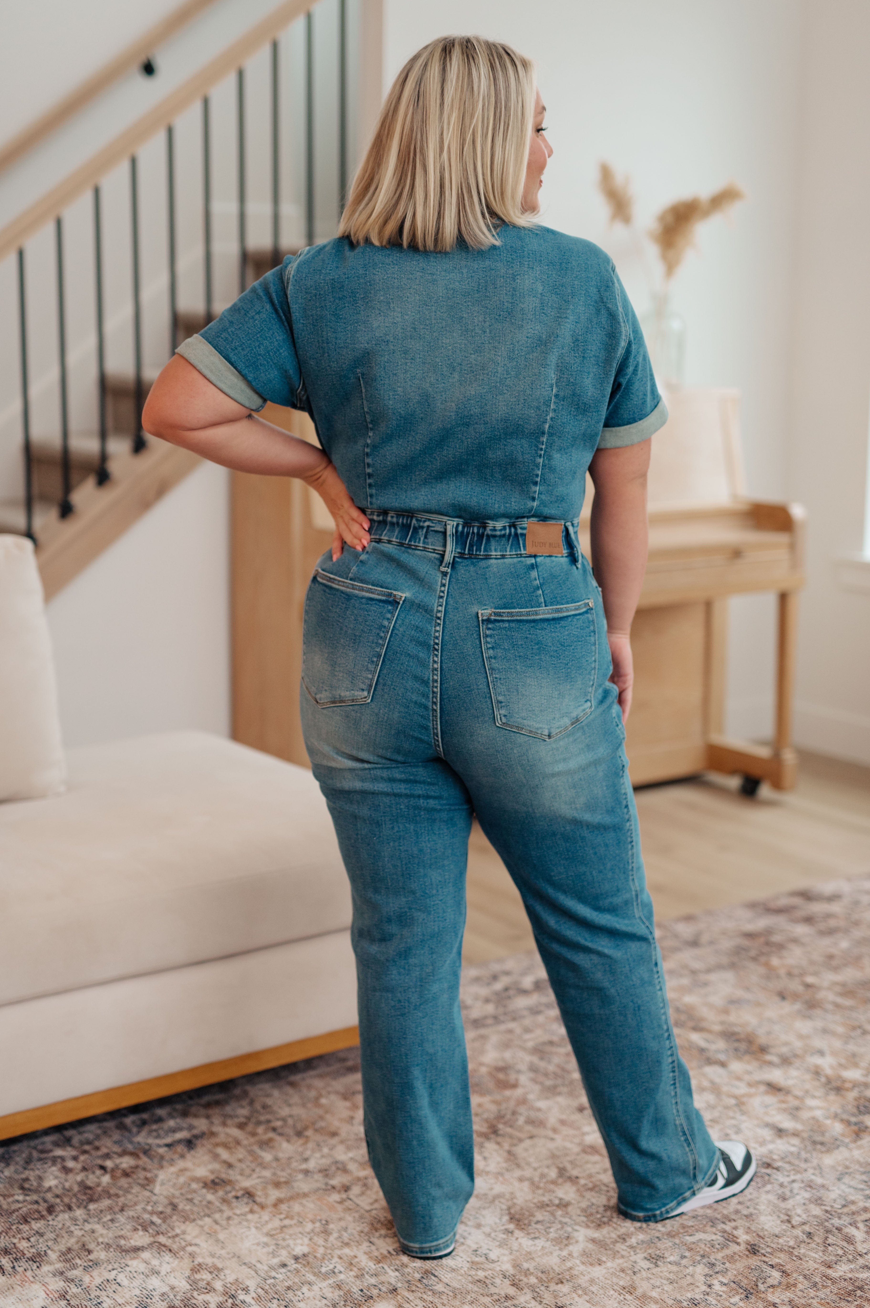 Sylvia Short Sleeve Denim Jumpsuit-Womens-Stay Foxy Boutique, Florissant, Missouri