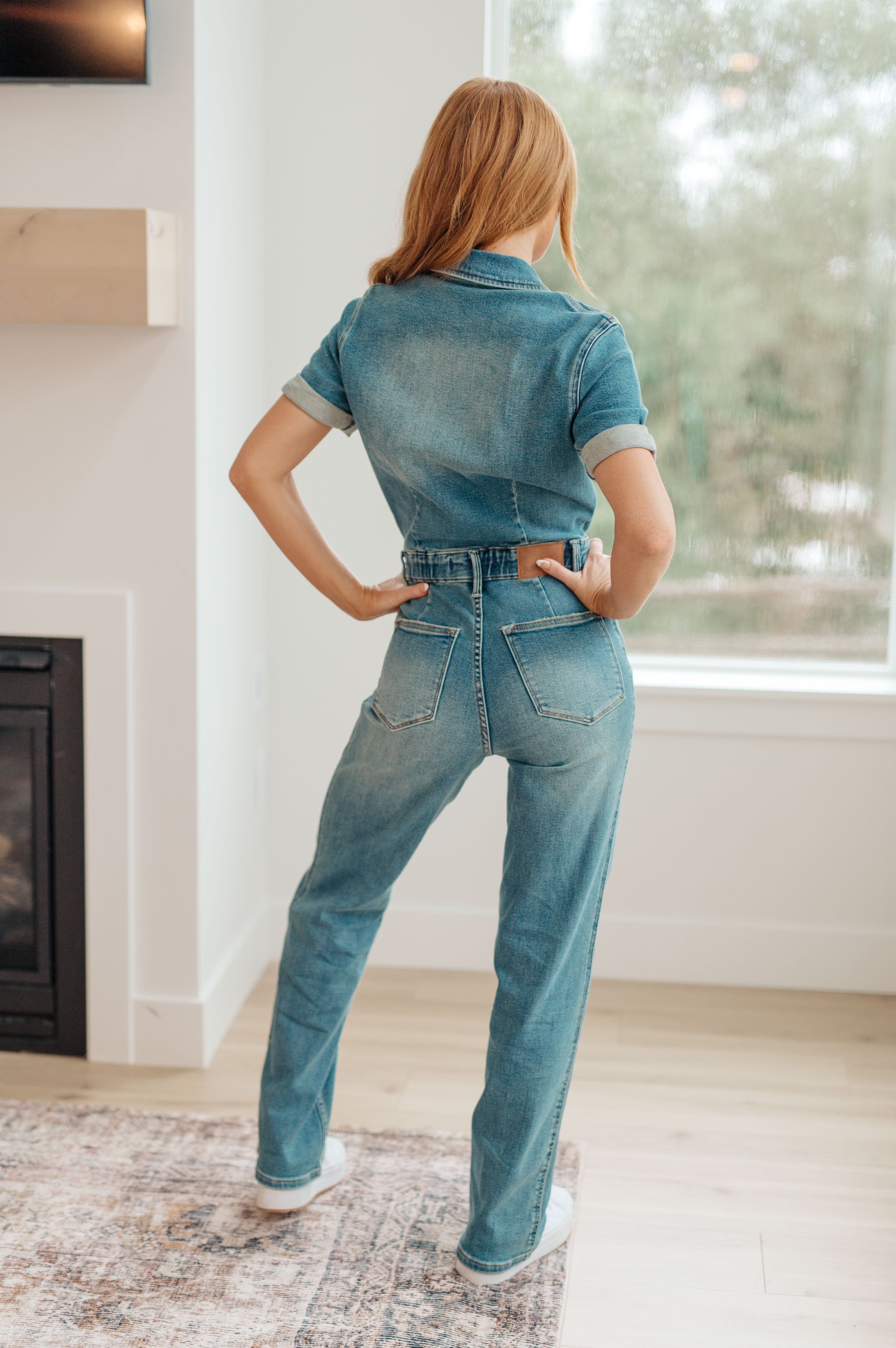 Sylvia Short Sleeve Denim Jumpsuit-Womens-Stay Foxy Boutique, Florissant, Missouri