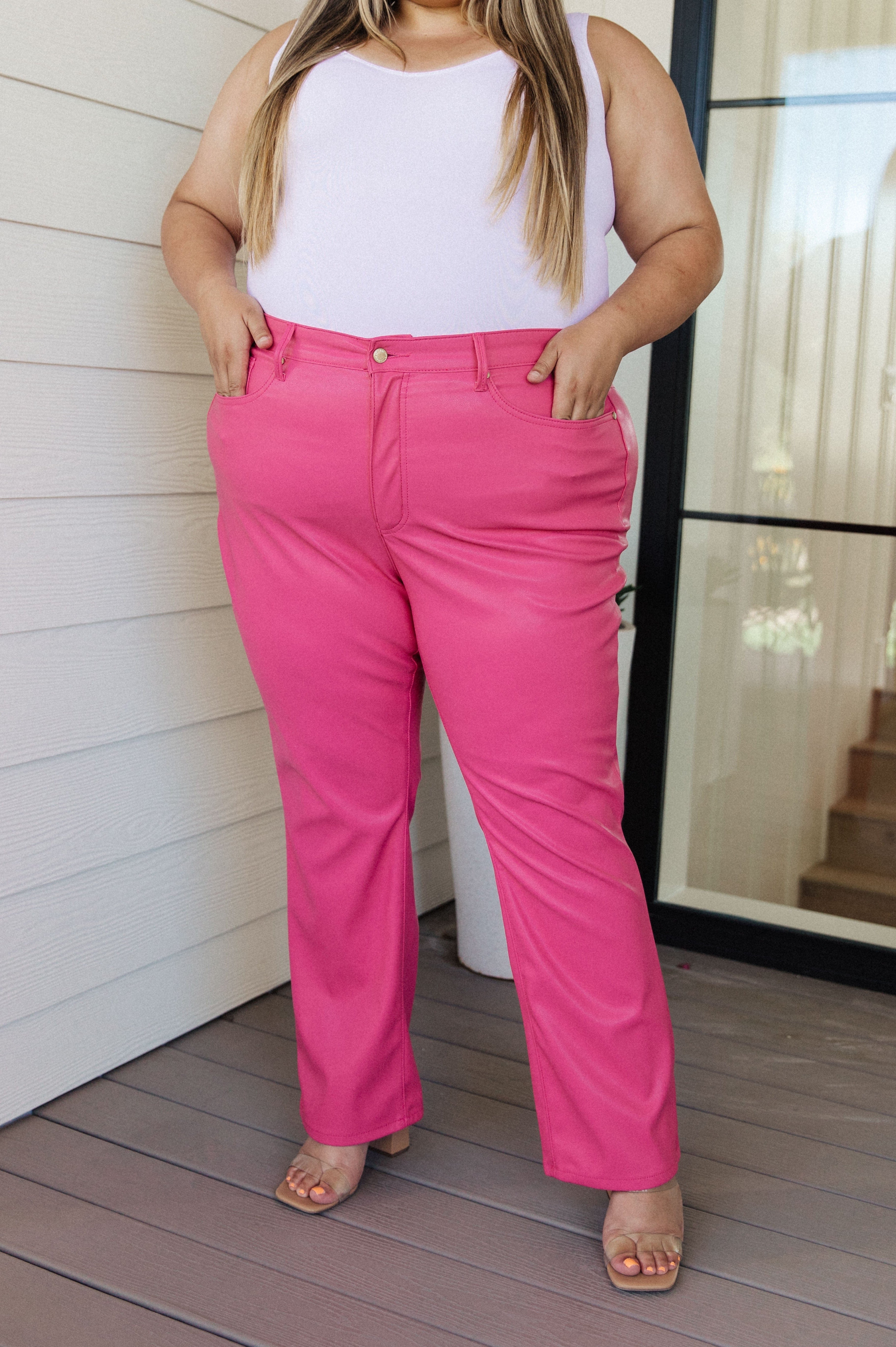 Tanya Control Top Faux Leather Pants in Hot Pink-Womens-Stay Foxy Boutique, Florissant, Missouri