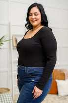 The Trisha Textured Square Neck Bodysuit in Black-Womens-Stay Foxy Boutique, Florissant, Missouri