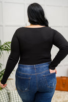 The Trisha Textured Square Neck Bodysuit in Black-Womens-Stay Foxy Boutique, Florissant, Missouri