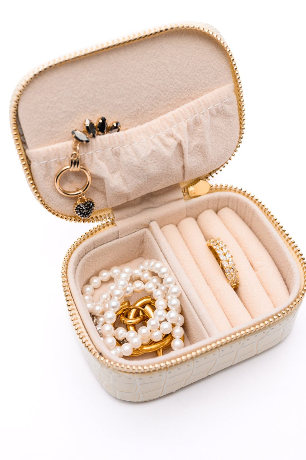 Travel Jewelry Case in Cream Snakeskin-Womens-Stay Foxy Boutique, Florissant, Missouri