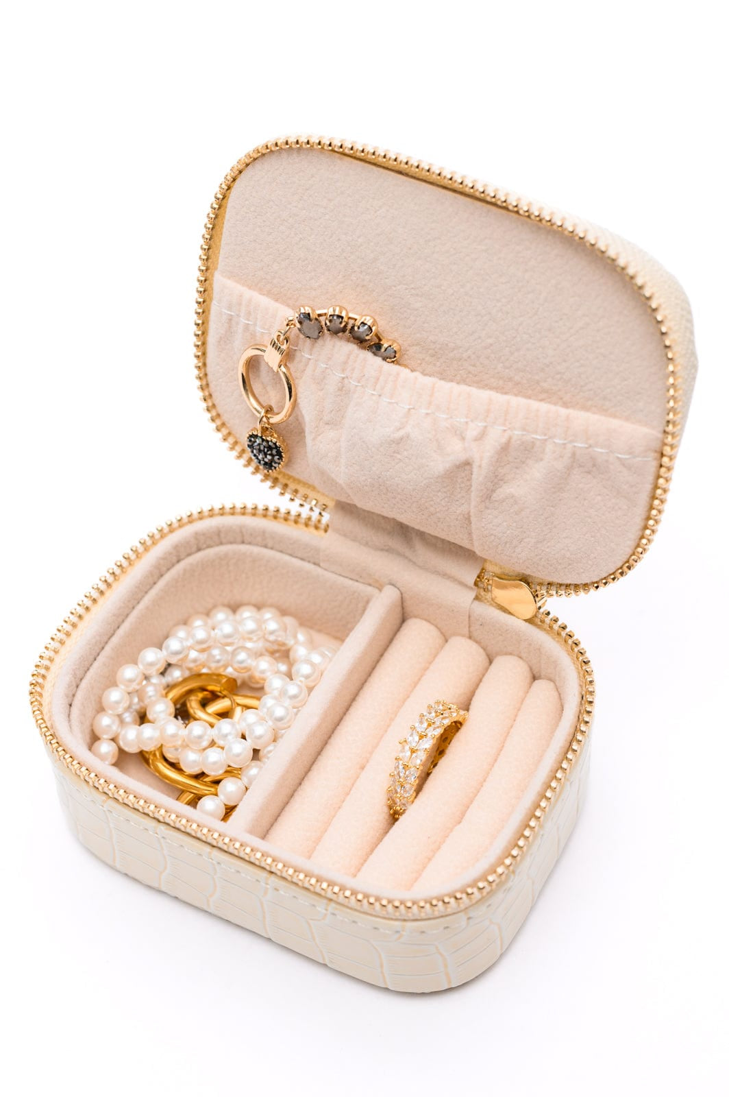 Travel Jewelry Case in Cream Snakeskin-Womens-Stay Foxy Boutique, Florissant, Missouri