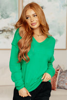 Very Understandable V-Neck Sweater in Green-Tops-Stay Foxy Boutique, Florissant, Missouri