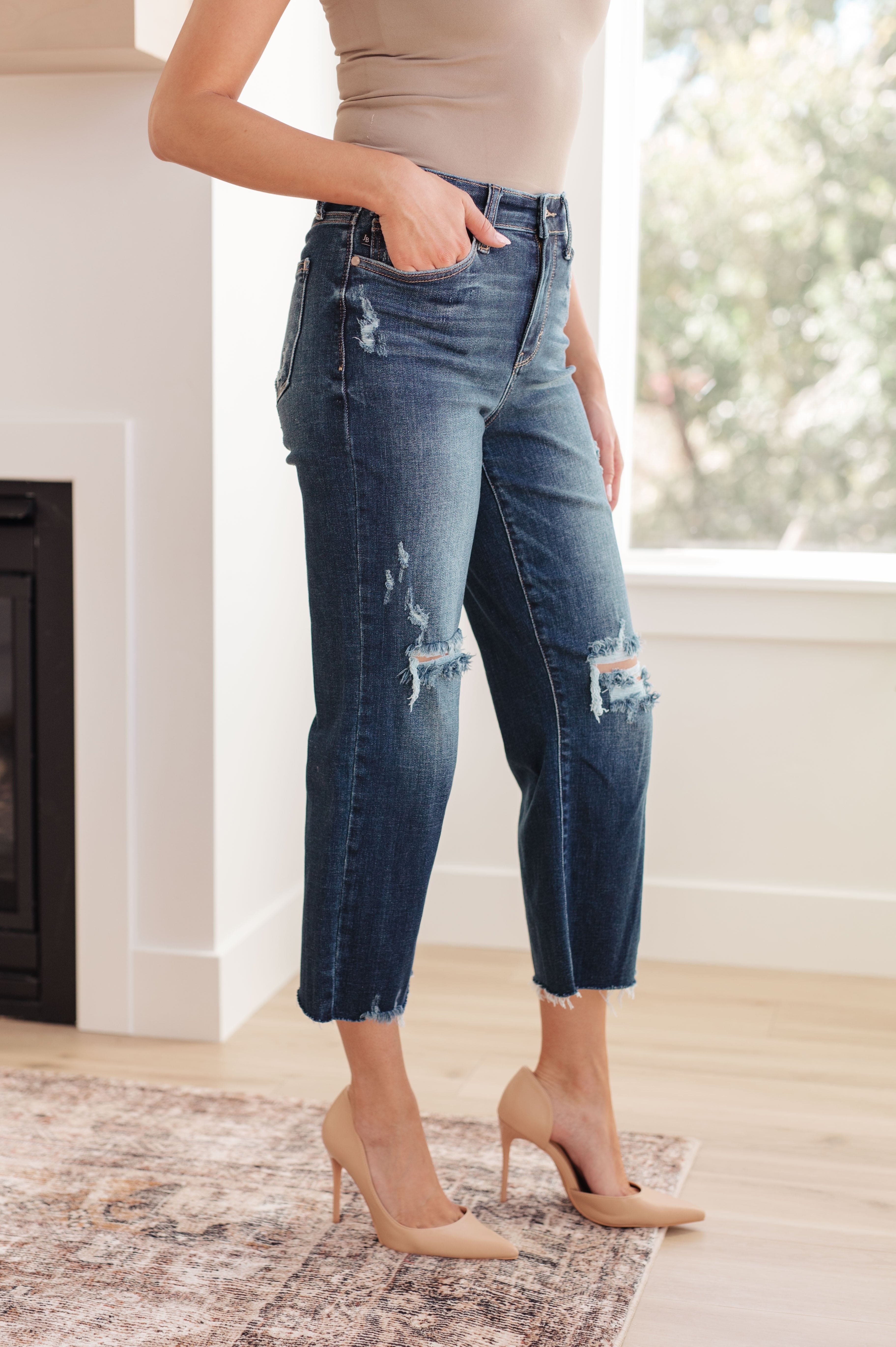 Whitney High Rise Distressed Wide Leg Crop Jeans-Womens-Stay Foxy Boutique, Florissant, Missouri