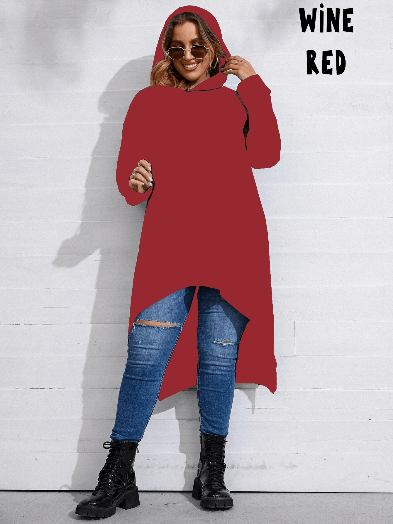 SOLID CLOAK HOODIE-WINE RED-Stay Foxy Boutique, Florissant, Missouri