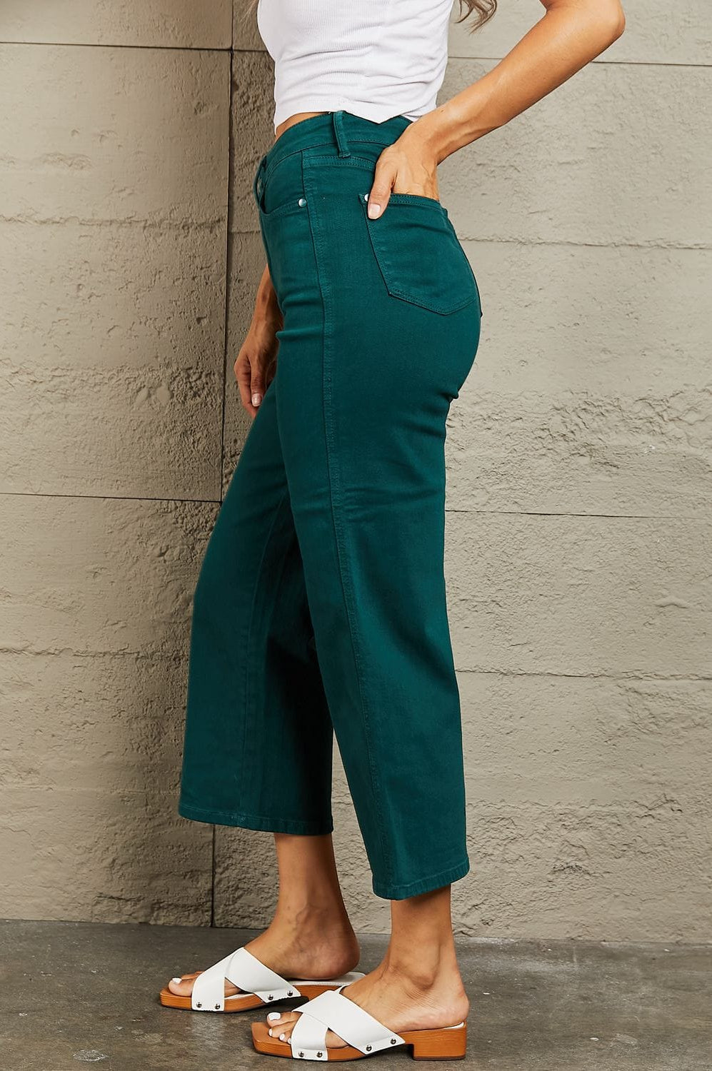 Judy Blue Hailey Full Size Tummy Control High Waisted Cropped Wide Leg Jeans-Stay Foxy Boutique, Florissant, Missouri