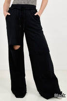 New Colors - Zenana French Terry Laser Cut Pants With Pockets-Pants-Stay Foxy Boutique, Florissant, Missouri