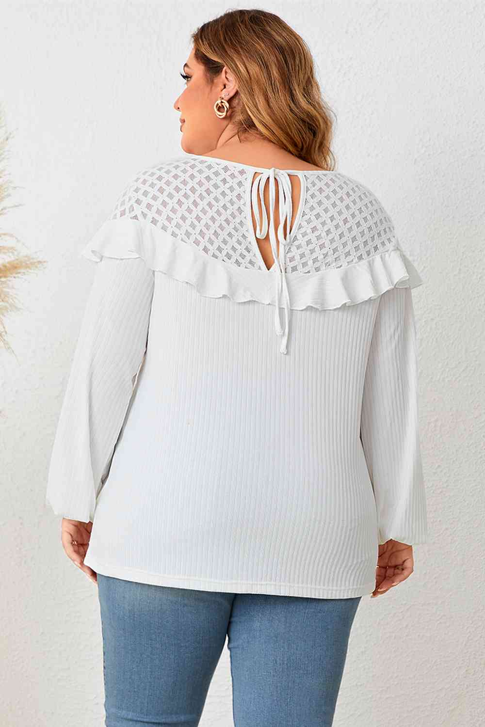 Plus Size Ruffled Round Neck Long Sleeve Blouse-Stay Foxy Boutique, Florissant, Missouri