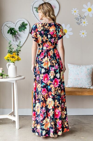 Heimish Full Size Floral Surplice Tie Waist Maxi Dress-Stay Foxy Boutique, Florissant, Missouri