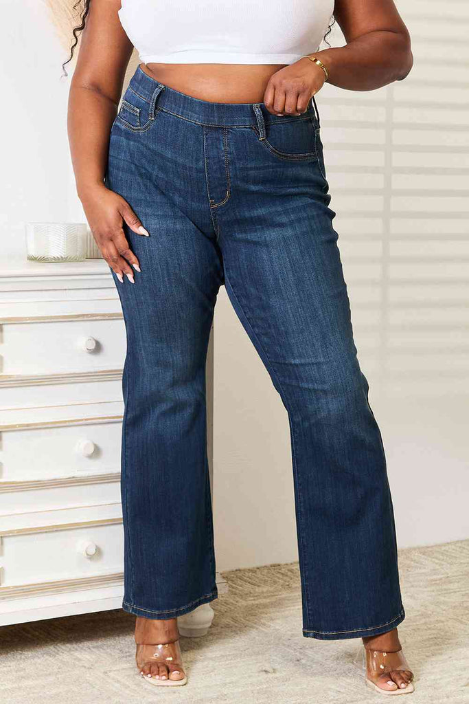 Judy Blue Full Size Elastic Waistband Slim Bootcut Jeans-Stay Foxy Boutique, Florissant, Missouri