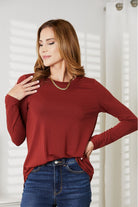 Zenana Full Size Long Sleeve Round Neck Round Hem Top-Stay Foxy Boutique, Florissant, Missouri