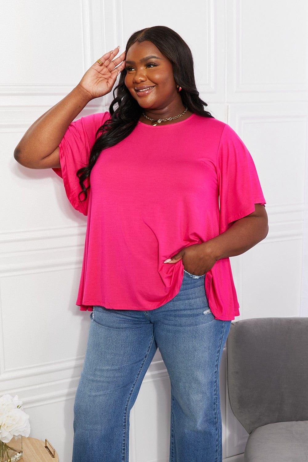 Yelete Full Size More Than Words Flutter Sleeve Top-Stay Foxy Boutique, Florissant, Missouri