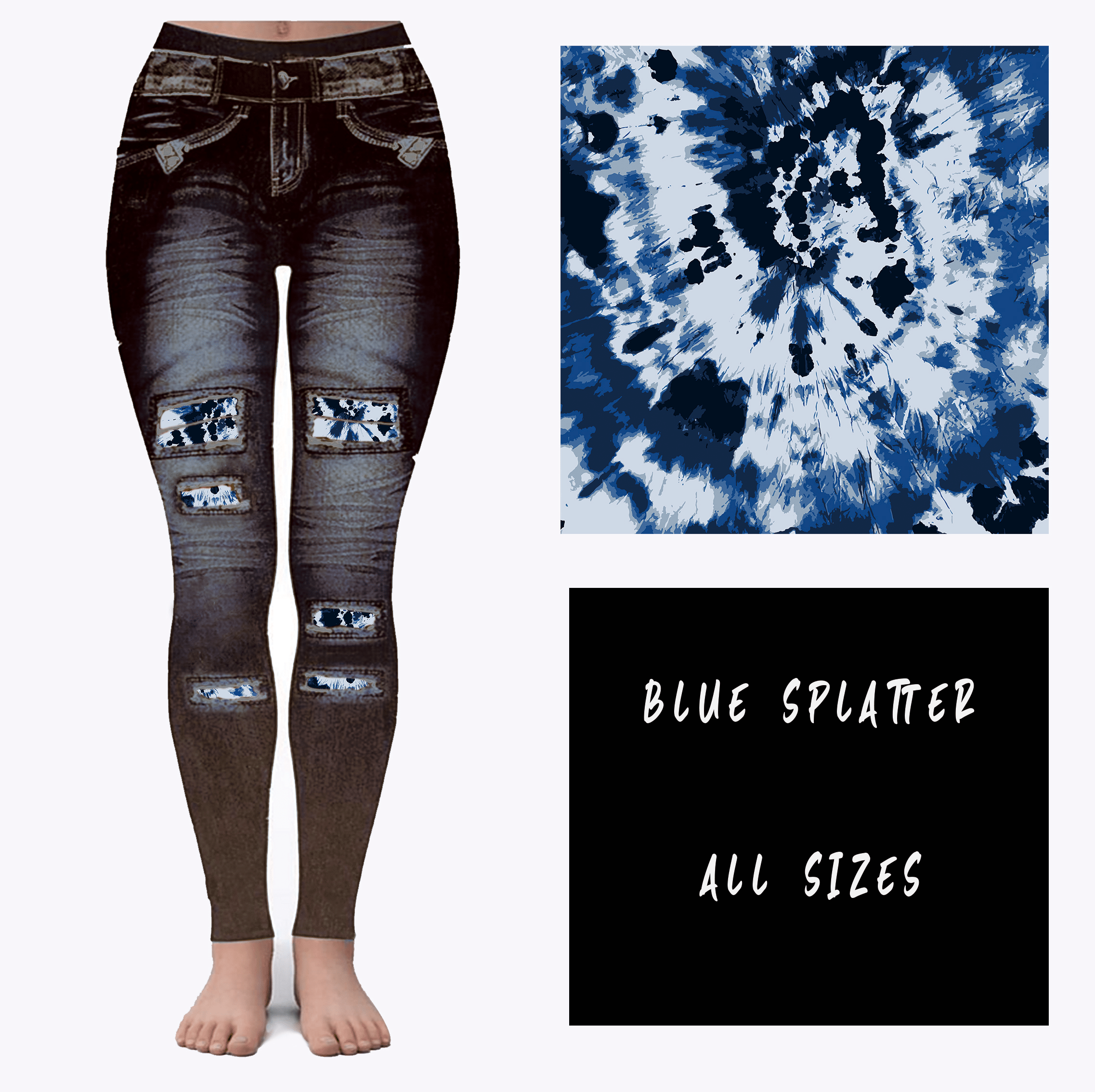 LEGGING JEAN RUN-BLUE SPLATTER (ACTIVE BACK POCKETS)-Stay Foxy Boutique, Florissant, Missouri