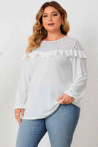 Plus Size Ruffled Round Neck Long Sleeve Blouse-Stay Foxy Boutique, Florissant, Missouri