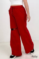 New Colors - Zenana French Terry Laser Cut Pants With Pockets-Pants-Stay Foxy Boutique, Florissant, Missouri