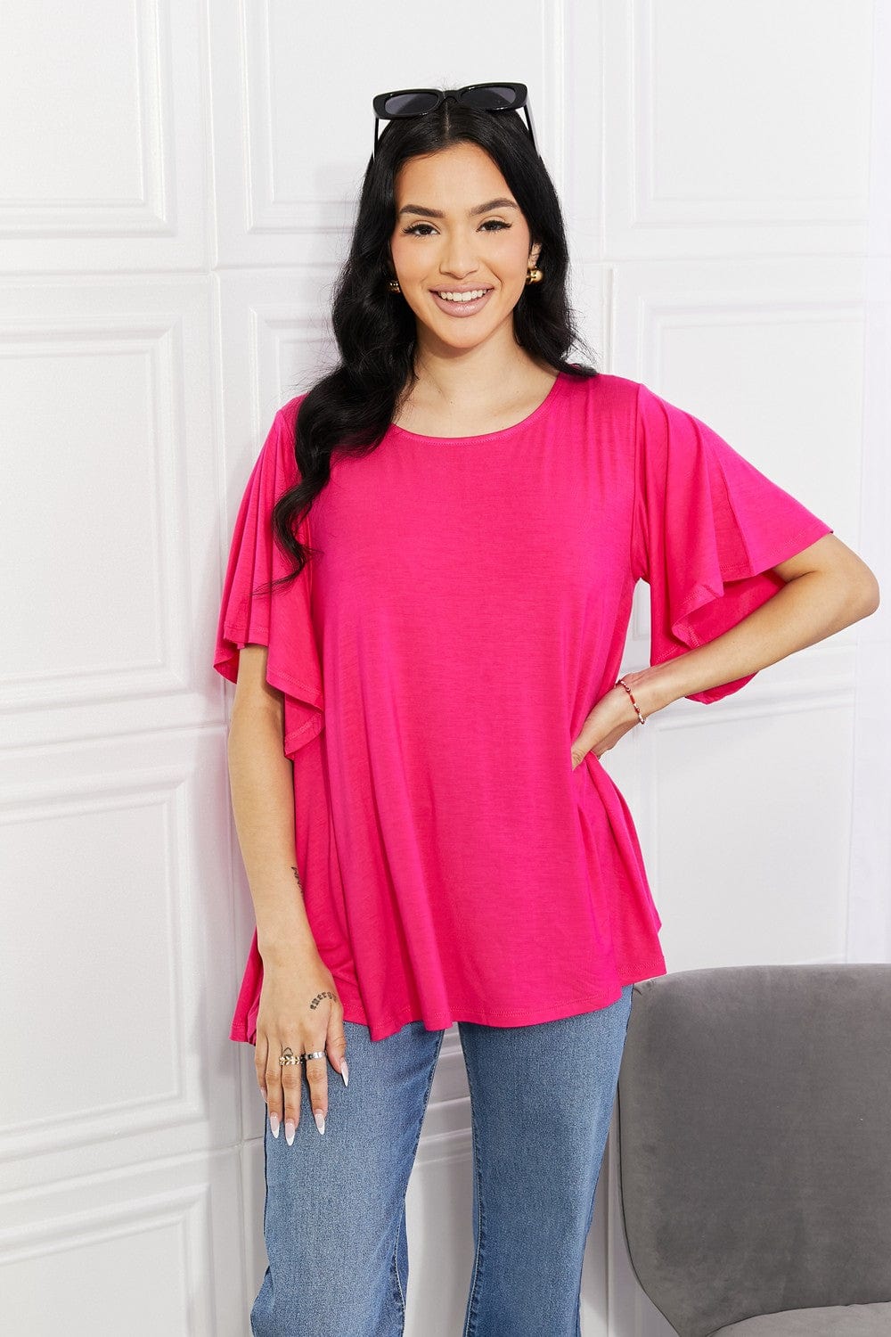 Yelete Full Size More Than Words Flutter Sleeve Top-Stay Foxy Boutique, Florissant, Missouri