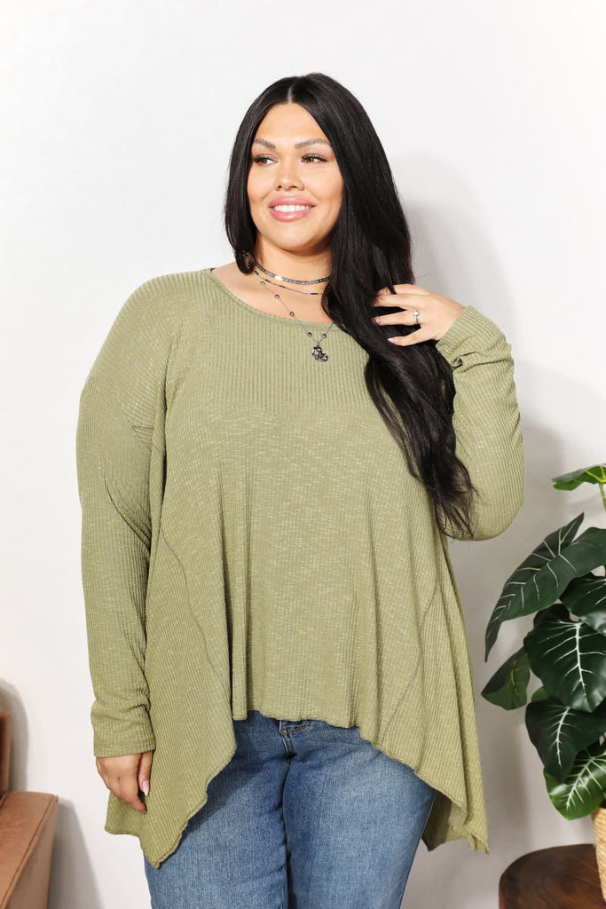 HEYSON Full Size Oversized Super Soft Rib Layering Top with a Sharkbite Hem and Round Neck-Stay Foxy Boutique, Florissant, Missouri