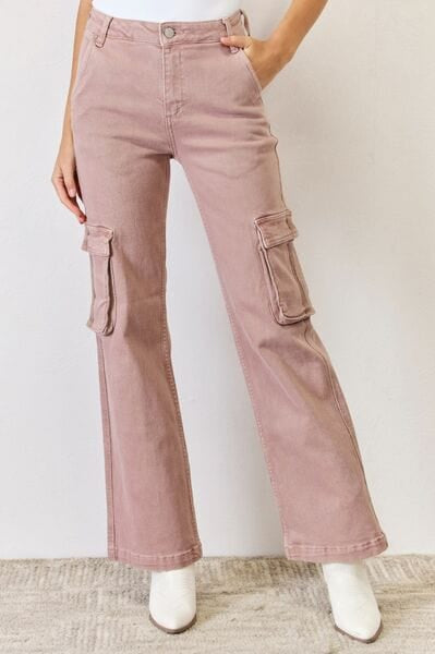RISEN Full Size High Rise Cargo Wide Leg Jeans-Stay Foxy Boutique, Florissant, Missouri
