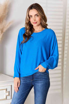 Zenana Full Size Round Neck Batwing Sleeve Blouse-Stay Foxy Boutique, Florissant, Missouri