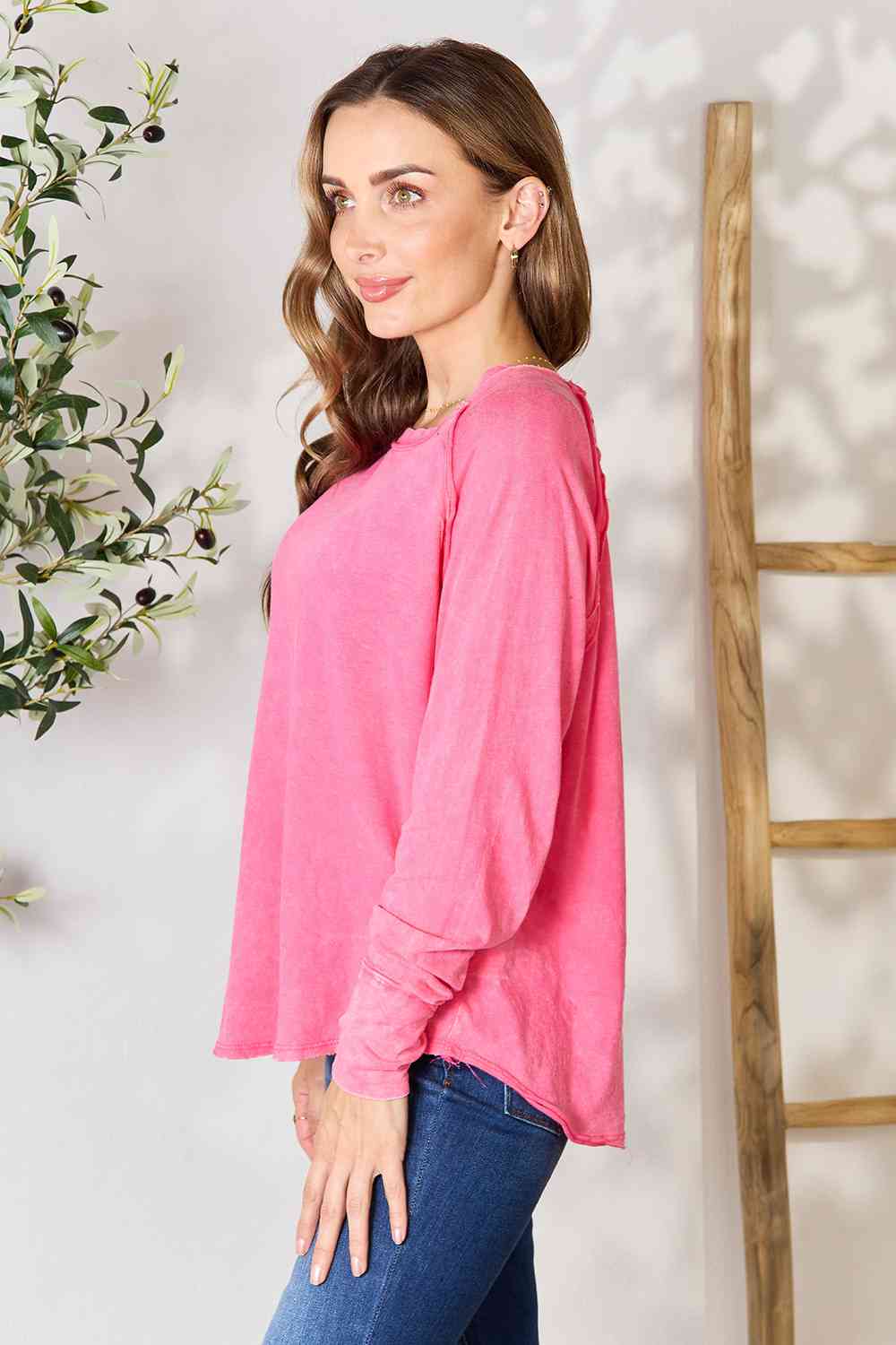 Zenana Round Neck Long Sleeve Top-Stay Foxy Boutique, Florissant, Missouri