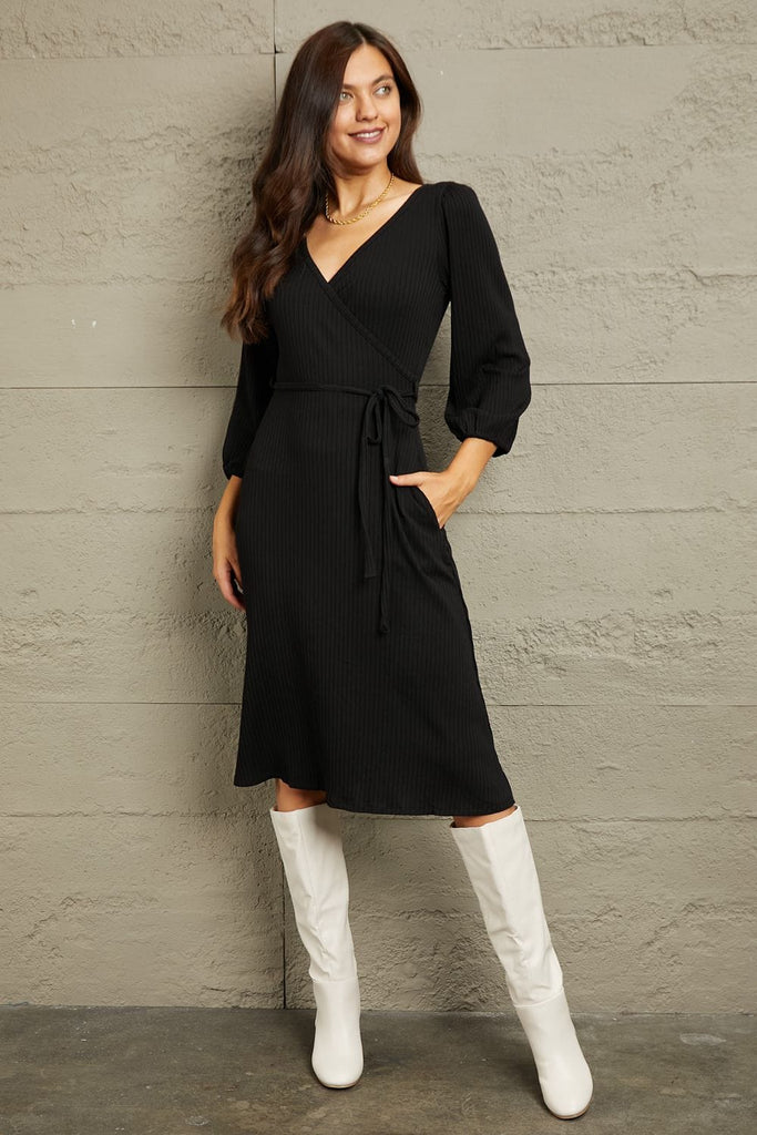 Culture Code Full Size Surplice Flare Ruching Dress-Stay Foxy Boutique, Florissant, Missouri
