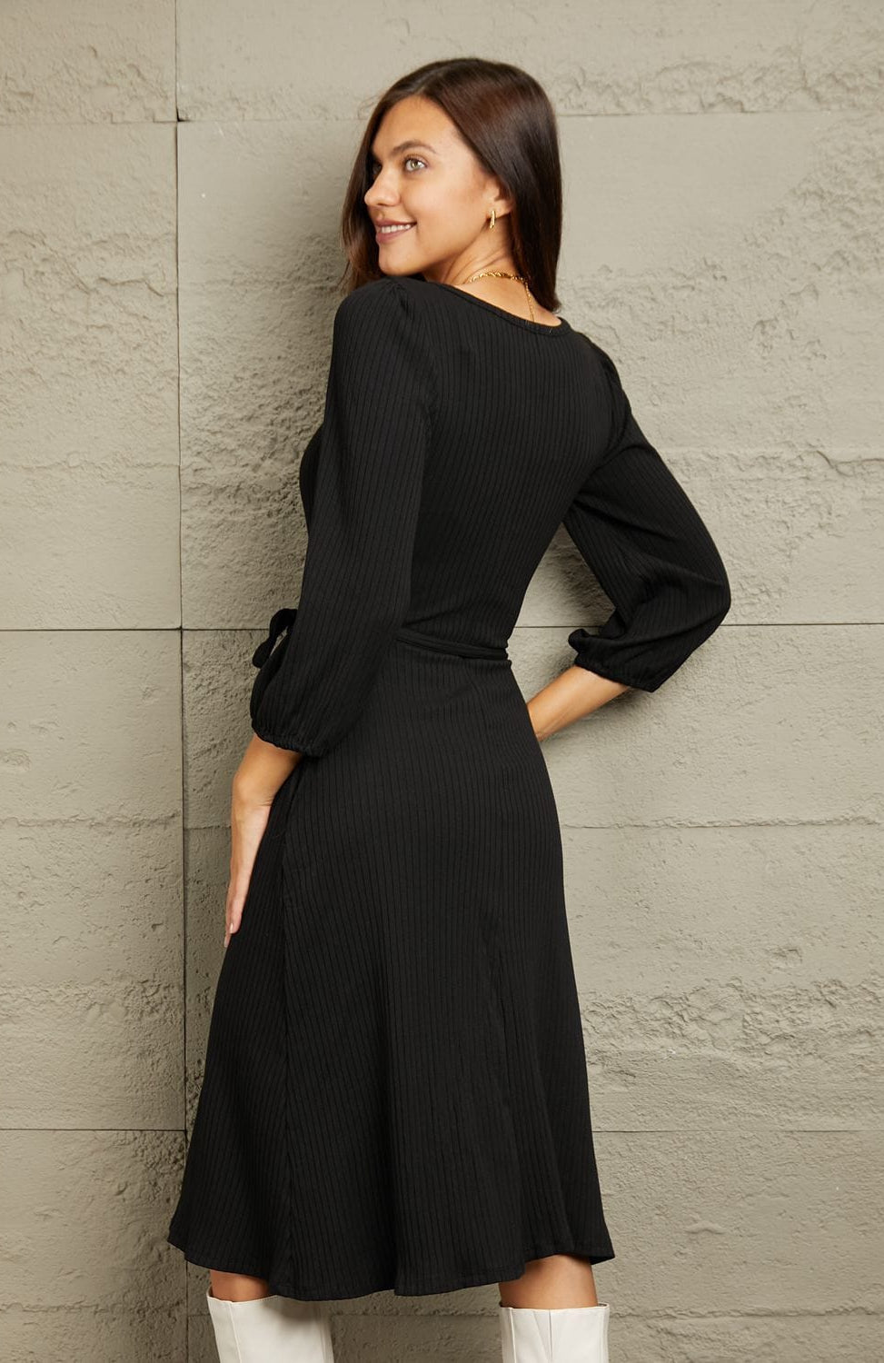 Culture Code Full Size Surplice Flare Ruching Dress-Stay Foxy Boutique, Florissant, Missouri