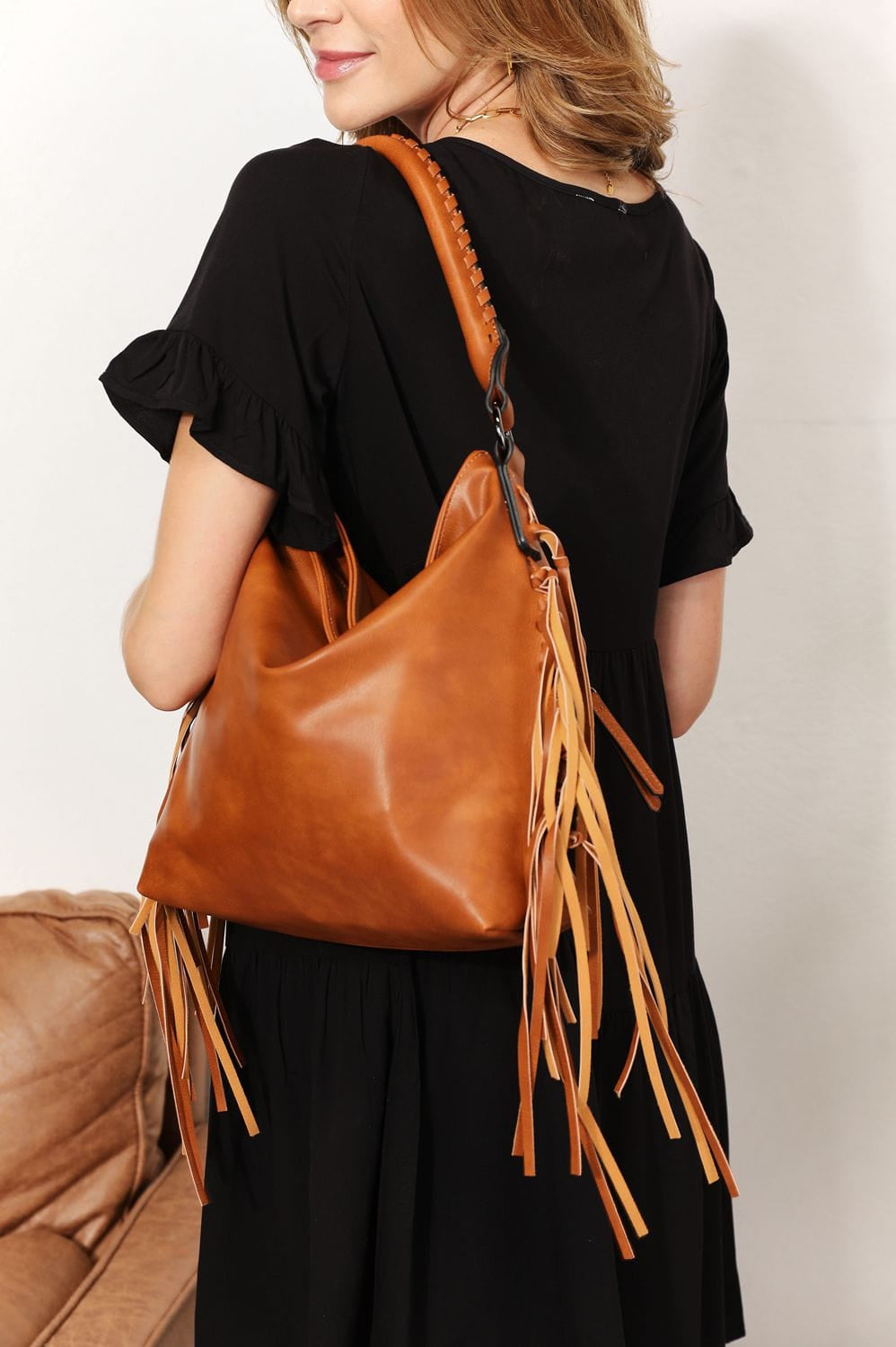 SHOMICO PU Leather Fringe Detail Shoulder Bag-Stay Foxy Boutique, Florissant, Missouri