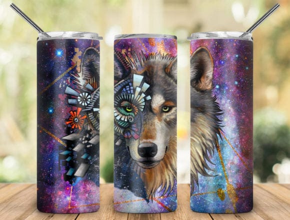 Galaxy Wolf Tumbler-Drinkware-Stay Foxy Boutique, Florissant, Missouri