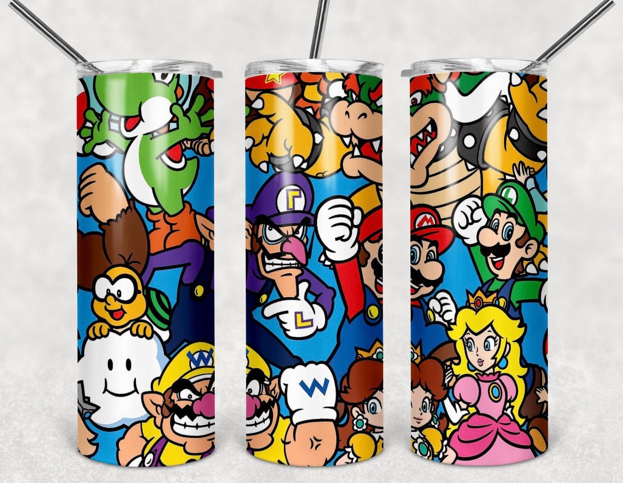 Mario Character Collage Tumbler-Drinkware-Stay Foxy Boutique, Florissant, Missouri