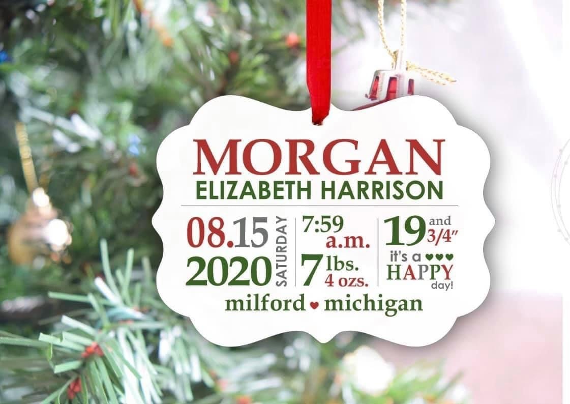 Birth Announcement Red and Green Ornament-Stay Foxy Boutique, Florissant, Missouri
