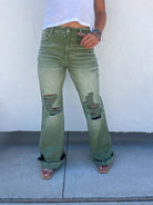 PREORDER: Blakeley Distressed Jeans In Olive and Camel-Womens-Stay Foxy Boutique, Florissant, Missouri