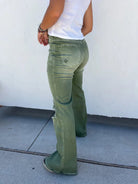 PREORDER: Blakeley Distressed Jeans In Olive and Camel-Womens-Stay Foxy Boutique, Florissant, Missouri