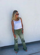 PREORDER: Blakeley Distressed Jeans In Olive and Camel-Womens-Stay Foxy Boutique, Florissant, Missouri